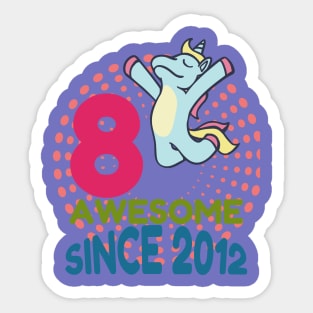 8 Years Old Birthday Unicorn Sticker